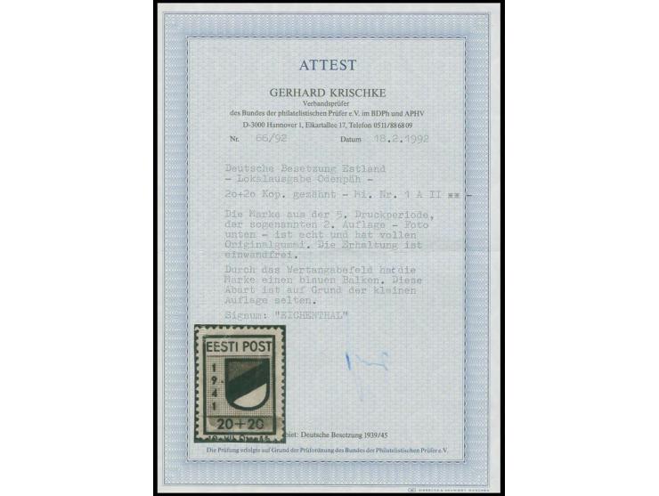 20 K. mit Abart "blauer Balken durch Wertangabefeld", postfrisch, Kabinett, sign. Eichenthal und Fotoattest Krischke BPP