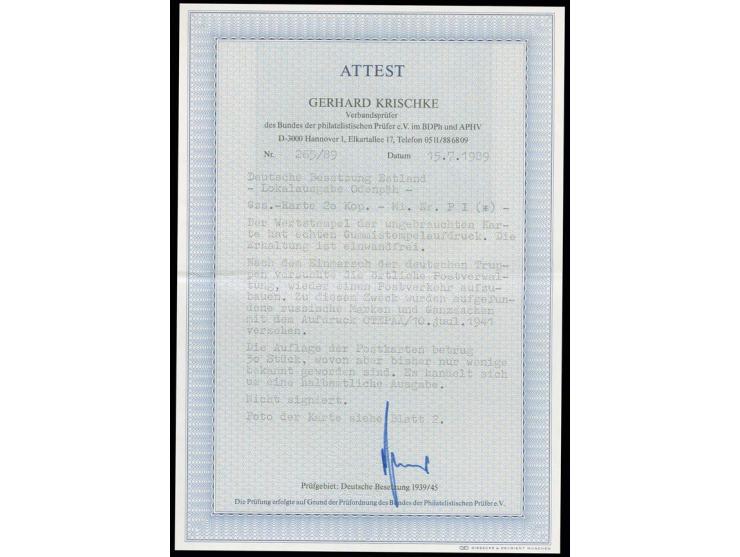 Ganzsachen: 1941, Karte Arbeiter 20 K. mit rotem Handstempelaufdruck, Auflage nur 30 Stück, ungebraucht, Kabinett, Fotoattest