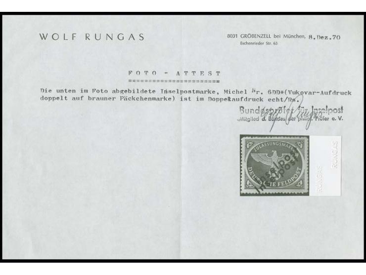 Vukovar mit doppeltem Aufdruck, ungebraucht (Haftstelle), u.a. sign. Rungas BPP mit Attest