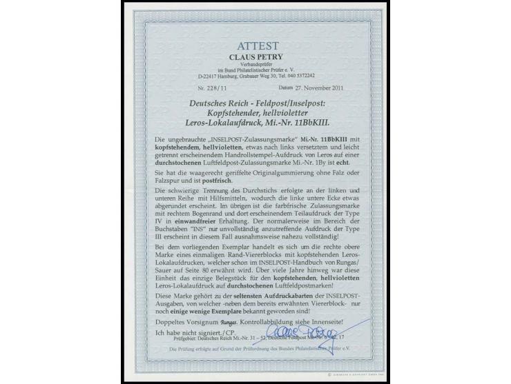 kopfstehender hellvioletter Aufdruck in Type III, rechtes Randstück, postfrisch in einwandfreier und frischer Erhaltung. Eine