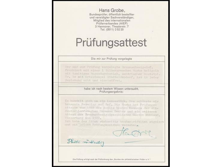 1 Silbergroschen auf gelb mit allseits einwandfreiem Durchstich mit zentrisch leicht aufgesetzter Nummer "40" und nebengesetz