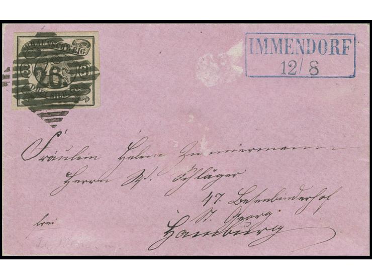 "26" IMMENDORF, glasklar und ideal abgeschlagen auf 1853/56, 3 Silbergroschen auf mattrosa, allseits breitrandig, auf kleinem
