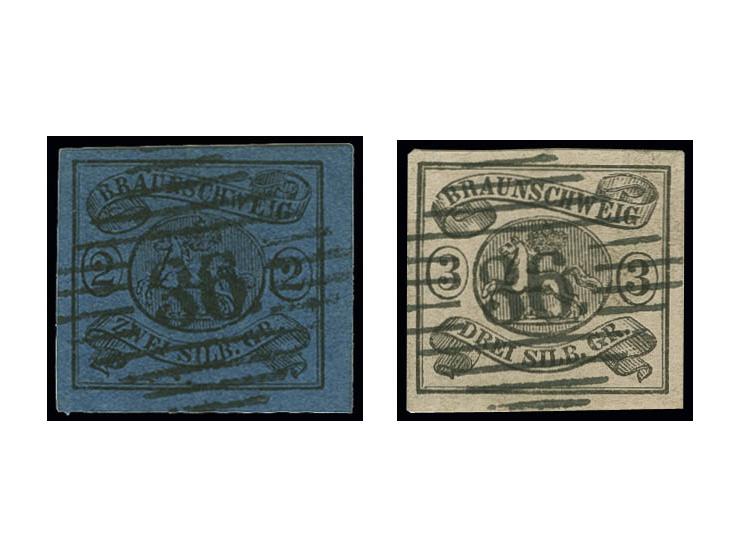 "36" SALDER mit dünnen Balken, jeweils ideal abgeschlagen auf 1853, 2 Silbergroschen blau und 3 Silbergroschen rosa, ganz kle
