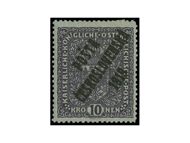 10 kr. brownish-violet, unused, perforation slightly irregular, still fine, sign. Benes
