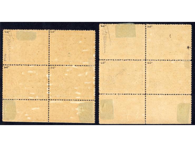 Masaryk 500 h. and 1000 h. in blocks of 4 from the left sheet margin, 500 h. one stamp with retouch, unused, very scarce, sig