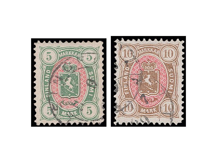 1885, 5 m. green/red and 10 m. yellow-brown/red, used, fine (Mi. 1.050,-)