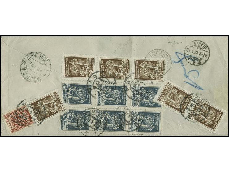 2000 r. gray-blue block of six and 3000 r. brown a strip of three, a pair and a single together with Hunger Relief 3000 r. re
