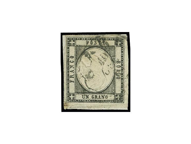 PROVINCIE NAPOLETANE: 1861, 1 gr. black with central embossing inverted and double, good to wide margins, used with cds. of B