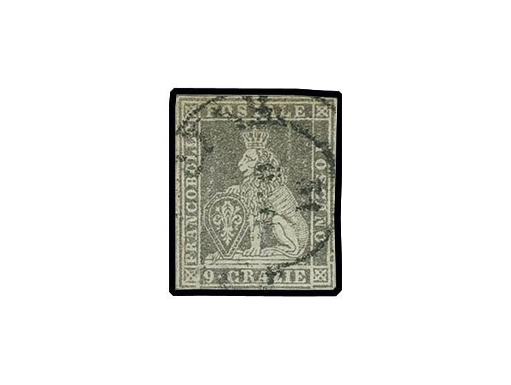 1859, 9 cr. lilac-brown, good margins all around, lightly cancelled, very fine, a rare stamp, certificate Colla (Sassone-no. 
