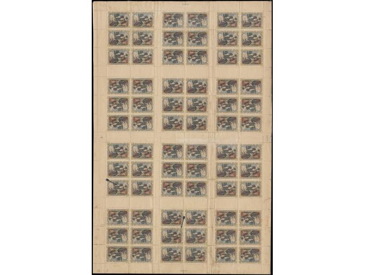 KRASNYI: 1912, 3 k. multi-coloured, complete printing sheet of 72 stamps, containing 12 blocks of 2 x 3 stamps, with 30 horiz