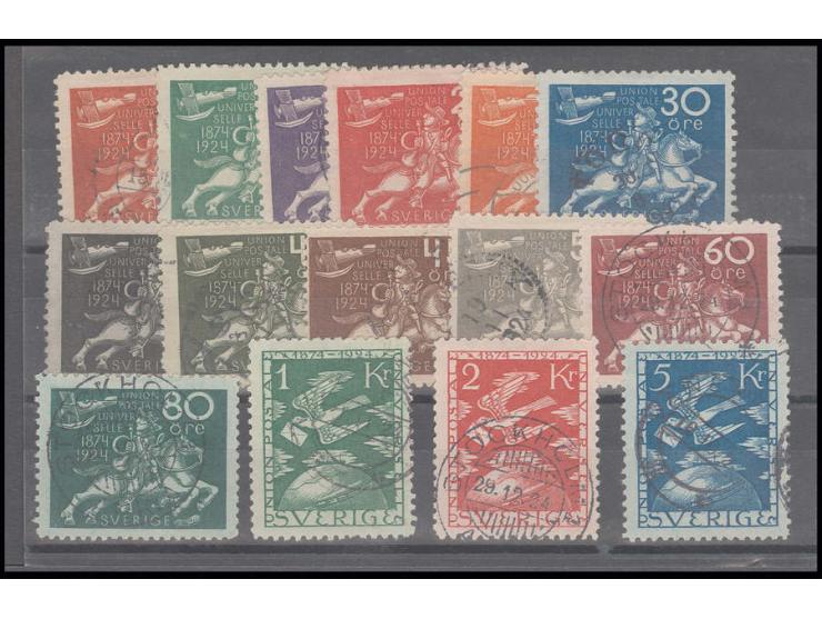 1924, UPU 5 ö.-5 kr. cpl., used; for this issue in very nice condition, mostly well centered and good perforation (Mi. 700,-)