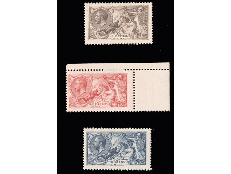 1913, sea horses, Waterlow printing 2 s. 6 d.-10 s., unused, 5 s. top right sheet corner, unused, fine