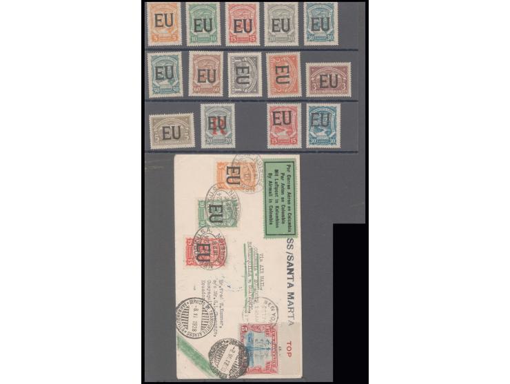 "EU", Maschinenaufdruck auf 5 C.-5 P. kpl. incl. R-Marke 20 C. sowie 15 und 30 C. New Yorker Druck, dazu 5-15 C., gestempelt 