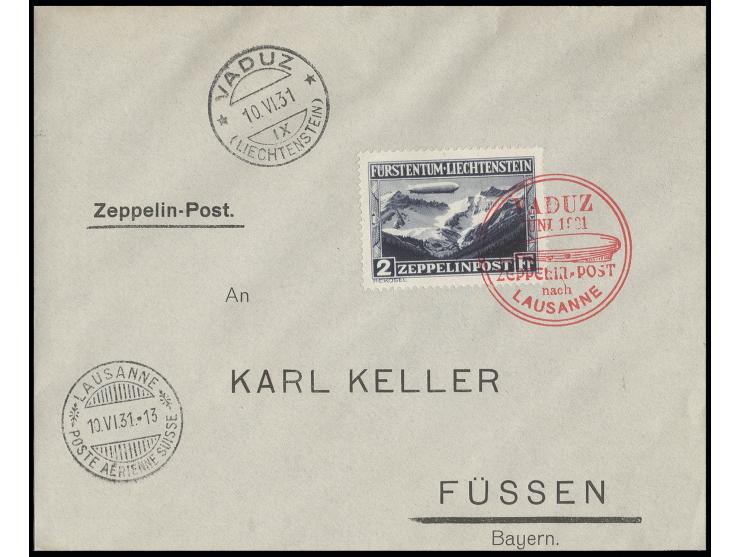 Vaduz-Lausanne-Fahrt, Brief mit Zeppelin 2 Fr., Kabinett