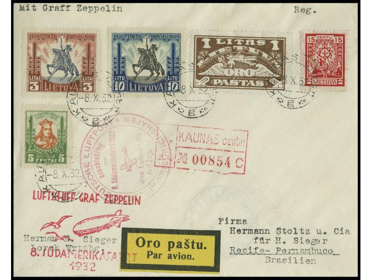 LITAUEN:  1932, 8. Südamerikafahrt, R-Brief Anschlussflug Berlin nach Pernambuco, Kabinett
