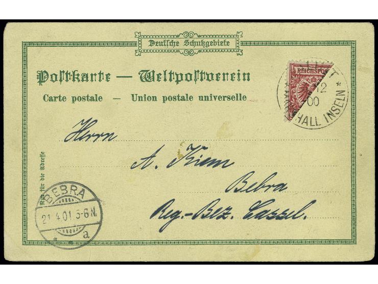 Marshall-Inseln 10 Pfg., diagonal halbiert mit klarem Stempel "JALUIT 4/12 00" auf Ansichtskarte nach Bebra mit Ankunftsstemp