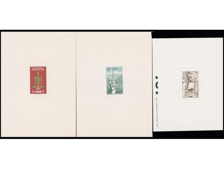 1956, Saarmesse 15 Fr., Tag der Briefmarke 15 Fr. und Rotes Kreuz 15 Fr. je als Ministerblock (Mi. 470,-)