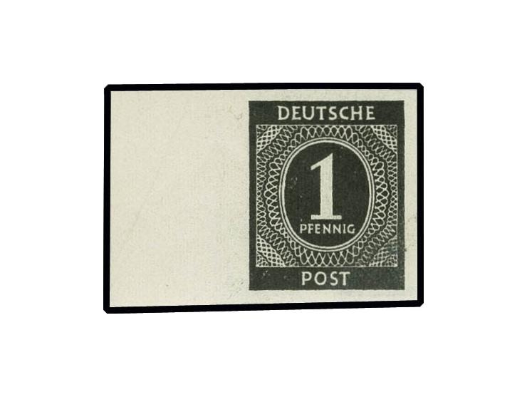 1946, Ziffernausgabe 1 Pfg. ungezähnt, linkes Randstück, postfrisch, Pracht, Schlegel D. BPP (Mi. 500,-)