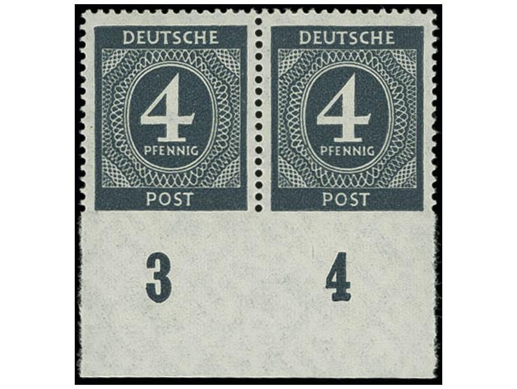 4 Pfg., unten ungezähntes waagerechtes Unterrandpaar, postfrisch (Mi. 700,-)