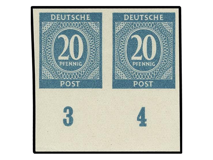 20 Pfg. ungezähnt, waagerechtes Unterrandpaar, postfrisch, unsign., Fotoattest H.-D. Schlegel BPP (Mi. 800,-)