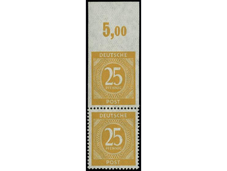 25 Pfg., nur unten gezähntes Oberrandstück im senkrechten Paar mit Normalmarke, postfrisch, (Mi. 800,-)