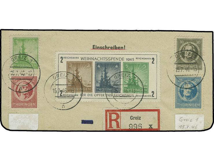 Antifa-Block auf weißem Papier, Type III, mit Stempel "GREIZ 15.7.46" auf Briefstück mit Zufrankatur, Fotoattest Ströh BPP (M