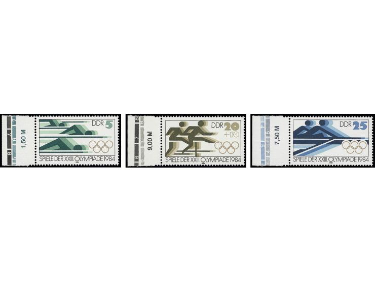 1984, Olympische Sommerspiele Los Angeles, nicht verausgabter Satz 5 Pfg., 20+10 Pfg. und 25 Pfg. kpl., einheitlich vom linke