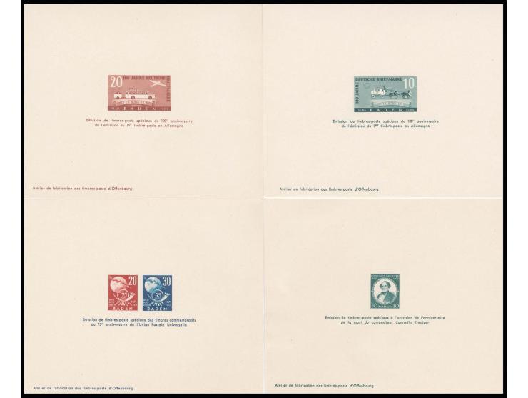 Kreutzer 10 Pfg., 100 Jahre Briefmarken 10-20 Pfg. und UPU 20-30 Pfg. als Ministerblocks, Kreutzer kleine helle Stelle und UP