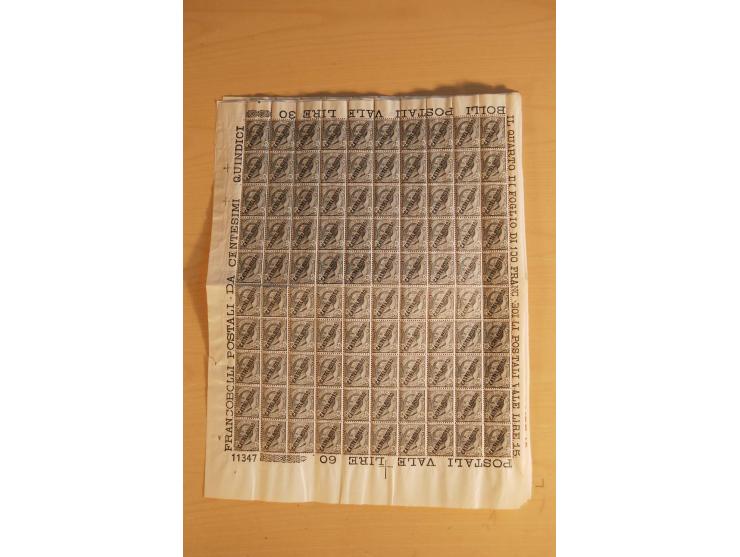 1923/24, Mi.-Nr. 10-14, 2320 Sätze meist in Bogenteilen und gefalteten Bogen sowie Nr. 15-24, 2900 Sätze in gefalteten Bogen 