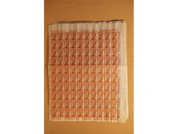 1923/24, Mi.-Nr. 10-14, 2320 Sätze meist in Bogenteilen und gefalteten Bogen sowie Nr. 15-24, 2900 Sätze in gefalteten Bogen 