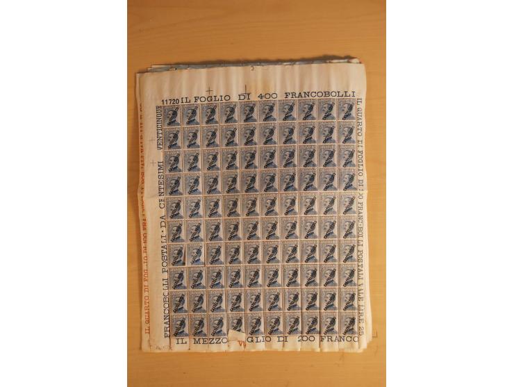 1923/24, Mi.-Nr. 10-14, 2320 Sätze meist in Bogenteilen und gefalteten Bogen sowie Nr. 15-24, 2900 Sätze in gefalteten Bogen 