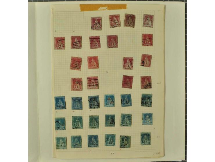 1851/60, überwiegend gestempelte Partie mit Mi.-Nr. 2y (Paar) auf Streifband, Nr. 22 ungebraucht ohne Gummi (beide Attest Hun