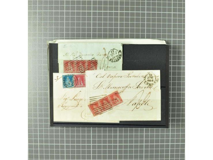 1851/60, überwiegend gestempelte Partie mit Mi.-Nr. 2y (Paar) auf Streifband, Nr. 22 ungebraucht ohne Gummi (beide Attest Hun