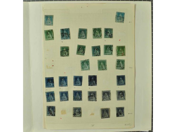 1851/60, überwiegend gestempelte Partie mit Mi.-Nr. 2y (Paar) auf Streifband, Nr. 22 ungebraucht ohne Gummi (beide Attest Hun