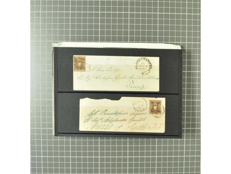 1851/60, überwiegend gestempelte Partie mit Mi.-Nr. 2y (Paar) auf Streifband, Nr. 22 ungebraucht ohne Gummi (beide Attest Hun