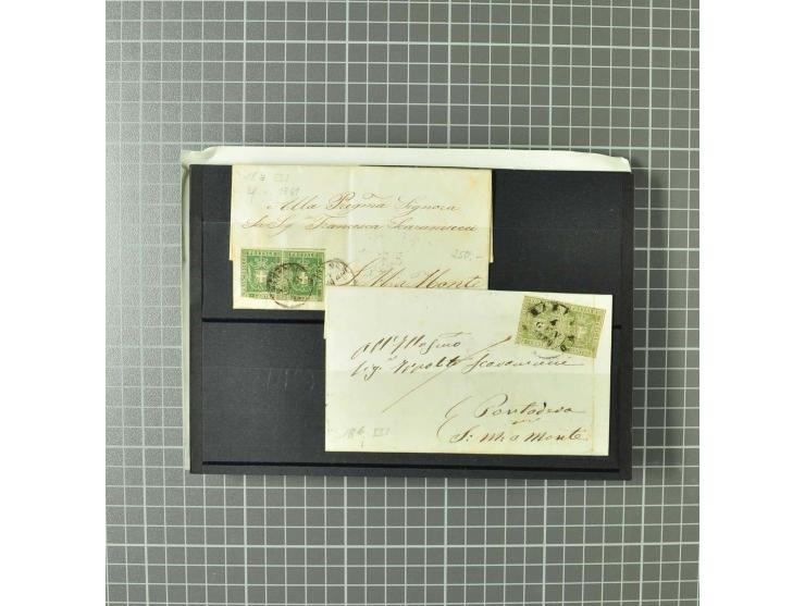 1851/60, überwiegend gestempelte Partie mit Mi.-Nr. 2y (Paar) auf Streifband, Nr. 22 ungebraucht ohne Gummi (beide Attest Hun