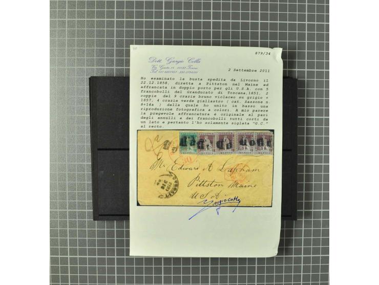 1851/60, überwiegend gestempelte Partie mit Mi.-Nr. 2y (Paar) auf Streifband, Nr. 22 ungebraucht ohne Gummi (beide Attest Hun