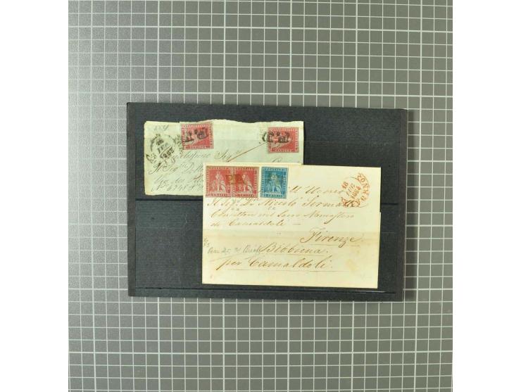 1851/60, überwiegend gestempelte Partie mit Mi.-Nr. 2y (Paar) auf Streifband, Nr. 22 ungebraucht ohne Gummi (beide Attest Hun