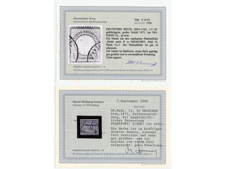 1872, postfrische, wenig ungebrauchte und gestempelte kleine Partie Brustschilde, dabei ungebrauchte Mi.-Nr. 11, diverse post