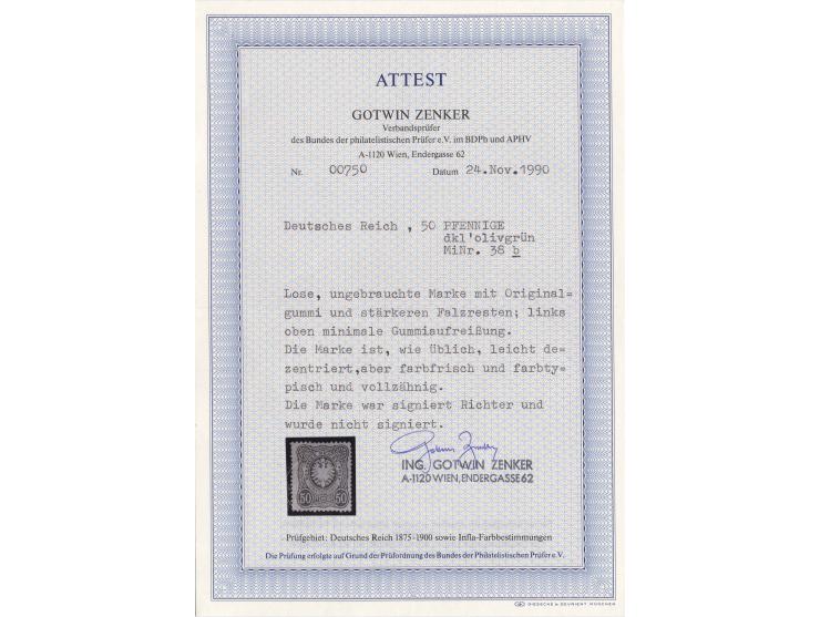 1875/77, 7 meist ungebrauchte Werte, dabei Mi.-Nr. 38b (Fotoattest Zenker BPP)
