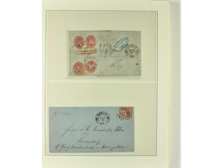 1865/76 (ca.), rund 100 Briefe, Karten und Ganzsachen mit Hufeisenstempeln, dabei bessere wie Spalink-Nr. 7-3, 15, 20-3, 36-2