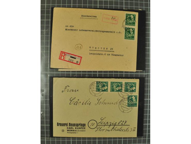 THÜRINGEN: 1945/46, umfangreiche Sammlung mit Schwerpunkt bei den Einzel- und Mehrfachfrankaturen sowie den Blockausgaben mit