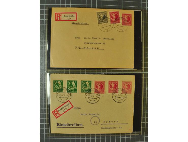 THÜRINGEN: 1945/46, umfangreiche Sammlung mit Schwerpunkt bei den Einzel- und Mehrfachfrankaturen sowie den Blockausgaben mit