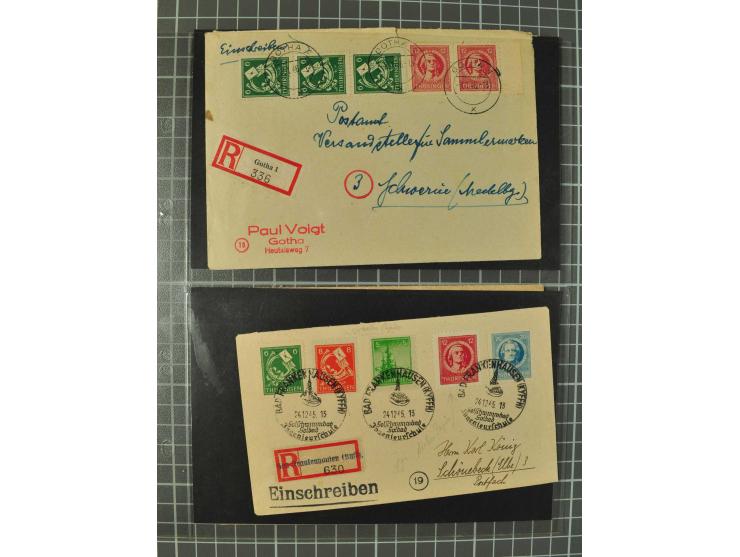 THÜRINGEN: 1945/46, umfangreiche Sammlung mit Schwerpunkt bei den Einzel- und Mehrfachfrankaturen sowie den Blockausgaben mit