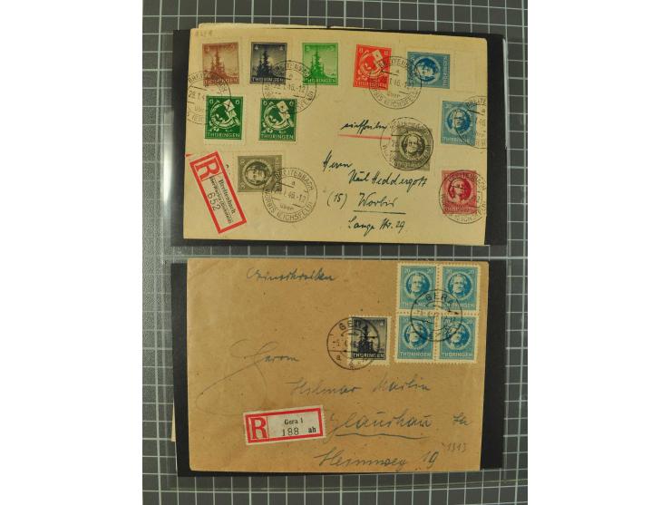 THÜRINGEN: 1945/46, umfangreiche Sammlung mit Schwerpunkt bei den Einzel- und Mehrfachfrankaturen sowie den Blockausgaben mit