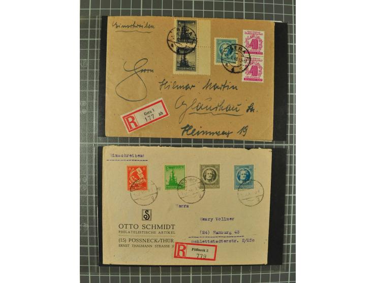 THÜRINGEN: 1945/46, umfangreiche Sammlung mit Schwerpunkt bei den Einzel- und Mehrfachfrankaturen sowie den Blockausgaben mit