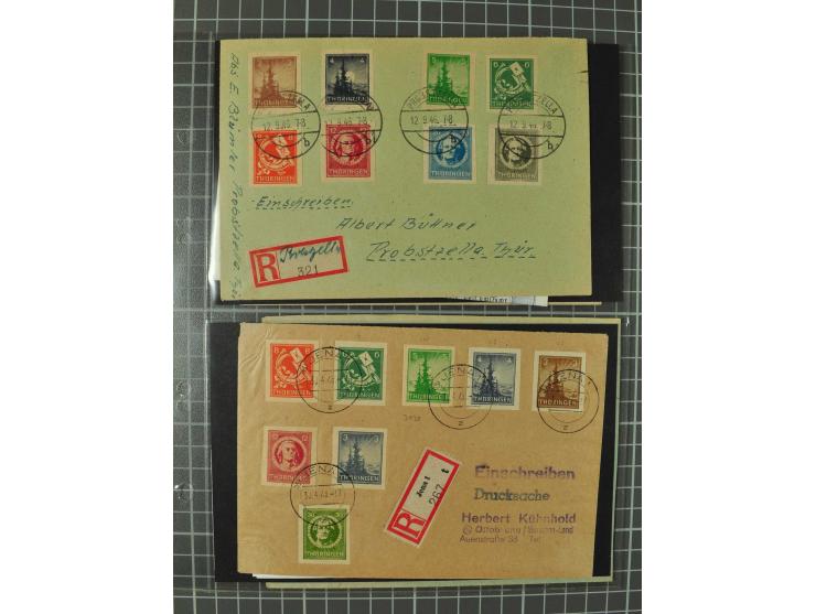 THÜRINGEN: 1945/46, umfangreiche Sammlung mit Schwerpunkt bei den Einzel- und Mehrfachfrankaturen sowie den Blockausgaben mit
