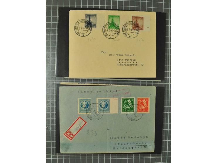 THÜRINGEN: 1945/46, umfangreiche Sammlung mit Schwerpunkt bei den Einzel- und Mehrfachfrankaturen sowie den Blockausgaben mit