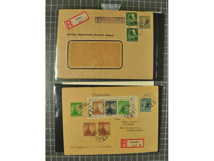 THÜRINGEN: 1945/46, umfangreiche Sammlung mit Schwerpunkt bei den Einzel- und Mehrfachfrankaturen sowie den Blockausgaben mit