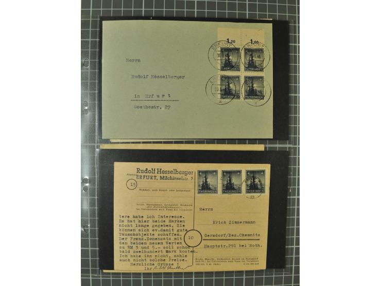THÜRINGEN: 1945/46, umfangreiche Sammlung mit Schwerpunkt bei den Einzel- und Mehrfachfrankaturen sowie den Blockausgaben mit